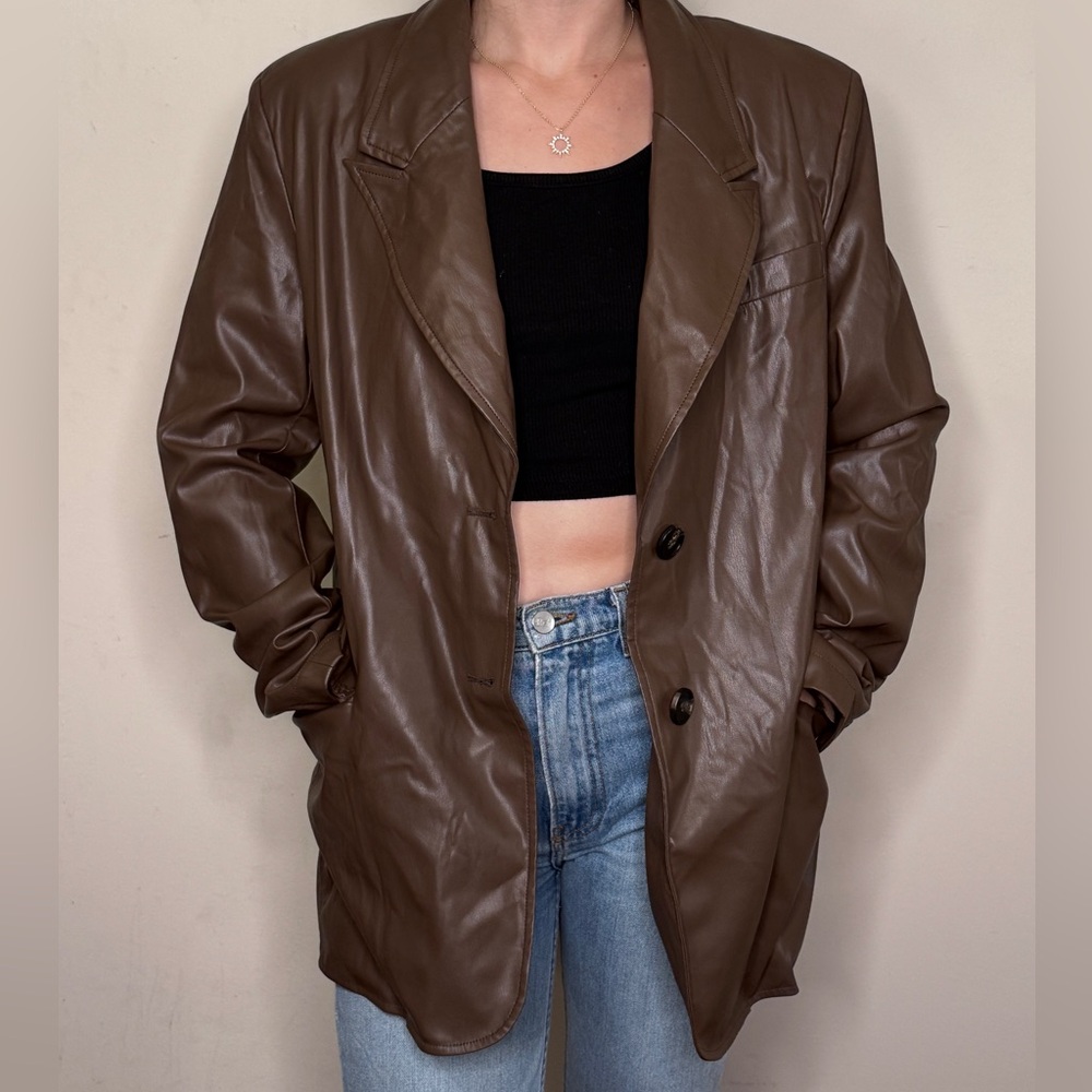 ASOS Design Brown Faux Leather Blazer
